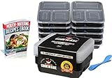 3 Compartment Meal Prep Containers With Clear Lids [10Set] Reusable Lunch Bento Boxes 36 Oz- Food Portion Control- BPA Free, Microwave, Dishwasher & Freezer Safe Stackable!