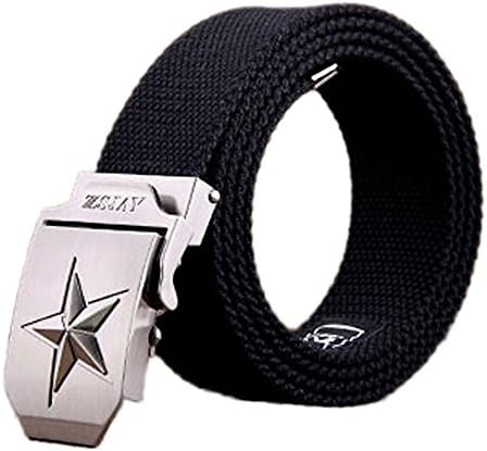 Abuyamoy Mens Fashion Sports Canvas Belt Casual Stainless Steel Buckle Handmade Military Waistband 120cm 150cm many colors (150cm, Star Black)