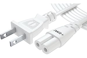 PWR+ White TV Power Cord 12Ft Cable for Samsung LG TCL Sony: 2 Prong AC Wall Plug 2-Slot LED LCD Insignia Sharp Toshiba JVC Hisense, Hp Brother Canon Pixma Epson Officejet Photosmart Deskjet Printer Cable