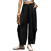 TARSE Women Linen Harem Pants Loose Fit Casual Cropped Pants Boho Summer Vacation Wide Leg Pants with Pocket