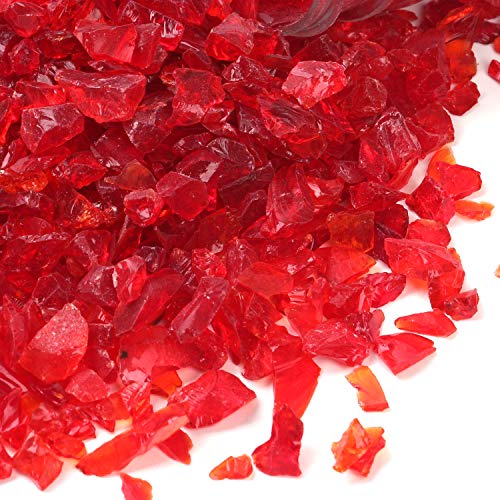 Alan Stone High Luster Reflective Fire Glass Gravel,Fire Gems,Fire Drops,Fire Glass Pebbles Stones Beads Chips for Fire Pit Fish Tank Aquarium Garden,3-6mm 305g/0.67lb (Red)