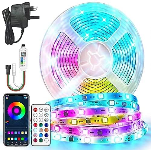 RGBIC Dreamcolour LED Strip Lights 5M, Multi Colour Chasing Flowing LED Strips, Music Sync Rainbow Lighting Strip Kit with Smart APP Control and Remote Control for Teen Girls Bedroom, Wedding, Party
