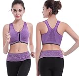 Women's Front Zipper Closure Sports Bra High Impact Support Racerback Workout Bras