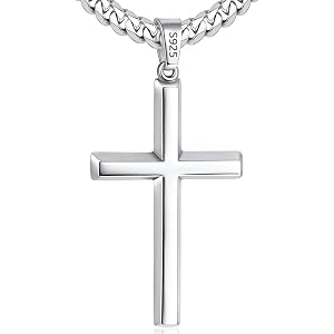 Jewlpire 925 Sterling Silver Cross Necklace for Men, 18k Gold Plated Sterling Silver Cross Necklace with 4mm Stainless Steel
