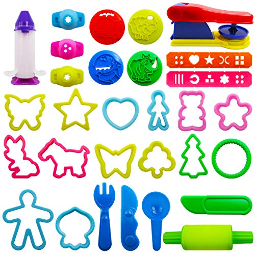 Dough Tools for Kids, Various Rolling Pin, Plastic Extruder, Cutter for Party, Home, School, 31 Pieces by FRIMOONY