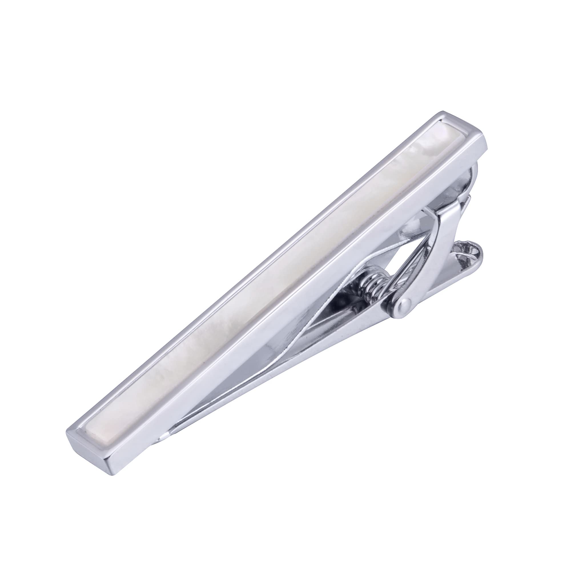 Jonwo Square Mother of Pearl Men Cufflinks and Tie Clip Set Handmade Silver Gold Men Tie Clip Cufflinks Tie Pin for Wedding Business Shirt Necktie (Silver Tie Clip)