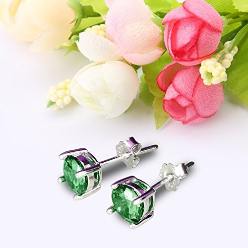 UHIBROS Sterling Silver Birthstone Stud Earrings Round Cubic Zirconia Diamond May