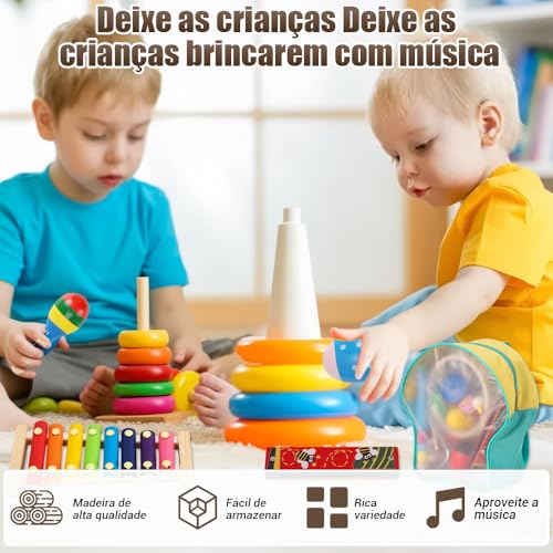 24 PCS Instrumentos de Percussão, Instrumentos Musicais, Xilofone, Brinquedo Musical, Bandinha Ritmica Instrumentos, Conjunto de Instrumentos de Percussão com Mochila Transparente