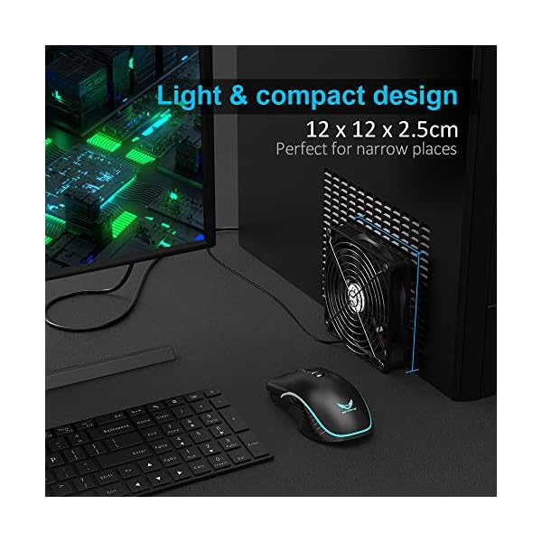 ELUTENG USB Fan Desk PC Fans 120mm 5V with L/M/H 3-Degree Speed Switch Portable Home Office Fans 1500 RPM Metal USB…