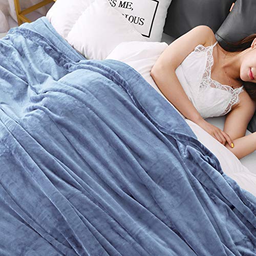 kawahome Washed Blue King Flannel Fleece Luxury Blanket Super Soft Plush Microfiber Solid Cozy Fuzzy Blanket for Bed Lightweight Couch/Sofa Blanket (108 x 90 Inch)