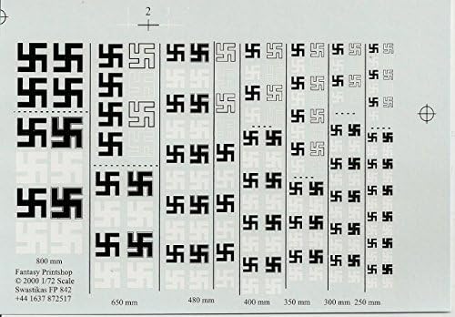 Fantasy Printshop WW2 Luftwaffe Swastikas: Black, White, Outline 250 mm - 650 mm (1/72 Decals, FP842)