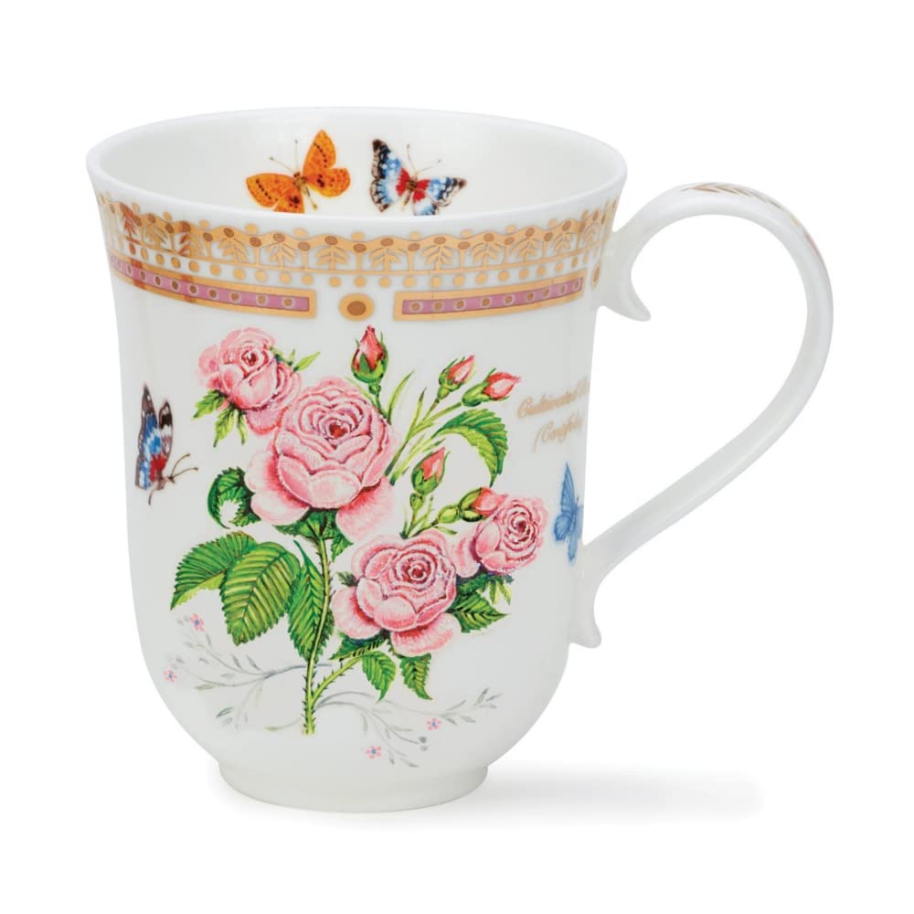 Dunoon Braemar 0.33 L Fine Bone China Floral Mug Botanica Anemone or Rose with Gold Detailing (Rose)
