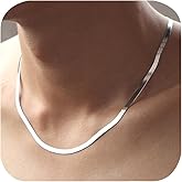 Minimalist 4MM Snake Bone Chain Necklace - 925 Sterling Silver Herringbone Flat Magic Chain for Men Women - Short Collarbone Blade Chain 20 Inches