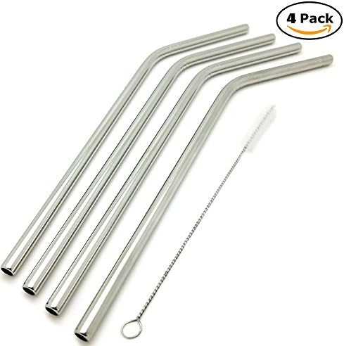 Yuzuo Offical 18/8 Stainless Steel Straws,FDA-approved Durable Reusable Metal 10.5inch Extra Bent Long Drinking Straws Set of 4 for 20oz &amp; 30oz YETI RTIC OZARK Tumbler Cups and 1 Cleaning Brush Includ