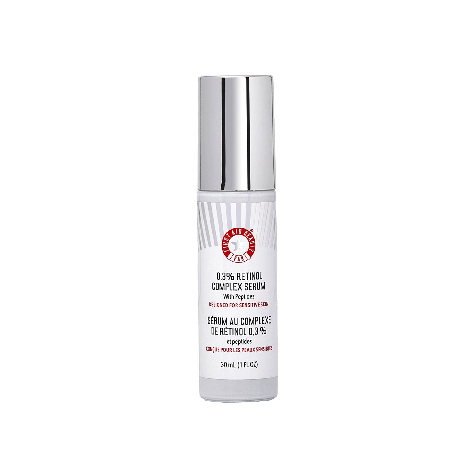 First Aid Beauty - 0.3% Retinol Complex Serum with Peptides, Designed for Sensitive Skin, Helps Visibly Improve Lines and Wrinkles with Less Irritation than Traditional Retinol, Non-Comedogenic, 30 mL