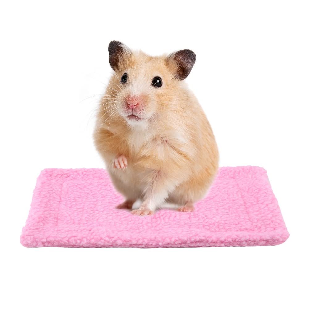 TOPINCN Pet Bed Mat Rectangular Soft Warm Plush Cushion Hamster House Nest Blanket Hedgehog Guinea Pig Small Animals Pets Supplies(Pink)