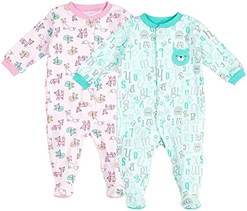 Pekkle Baby 2-Pack Footed Sleeper, Snap, Sleep &amp; Play Onesie Unisex Pajamas (3m - 6m - 9m)