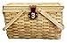 Vintiquewise Natural Woven Woodchip Picnic Basket Red and White Gingham Pattern Lining Strong Wooden Folding Handles with Metal Lock Leather Strap