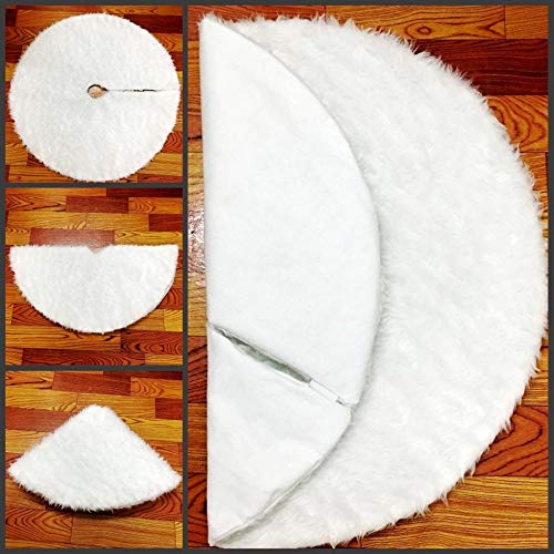Christmas Tree Skirt 48 inch, White Large Faux Fur Christmas Tree Skirt, Plush Christmas Tree Mat For Xmas Holiday Party Home Decorations