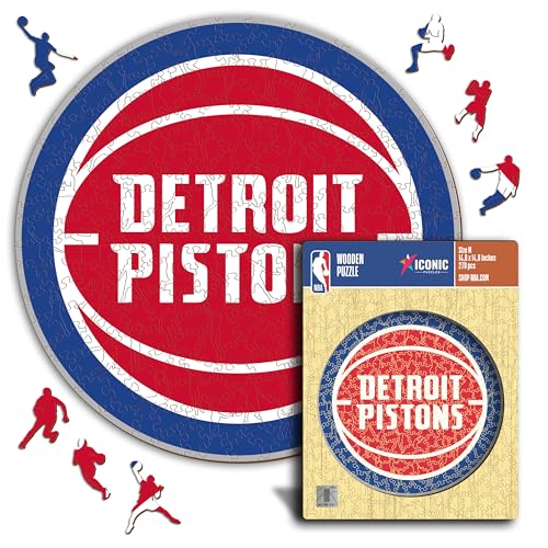 Iconic Puzzles - Detroit Pistons, Logo, Wooden Puzzle officially licensed NBA, 100% sustainable, size L, 500 Pcs