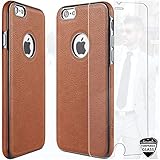 DICHEER Compatible iPhone 6 Case,iPhone 6s Case with Glass Screen Protector,Luxury Matte Brown Leather for Men,Dual Layer Hybrid Defender Soft TPU Bumper Best Protective Cover Classy Case Brown