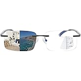 K.LAVER Photochromic Progressive Multifocal Reading Glasses Blue Light Blocking Glasses Rimless Transition Sunglasses Unisex
