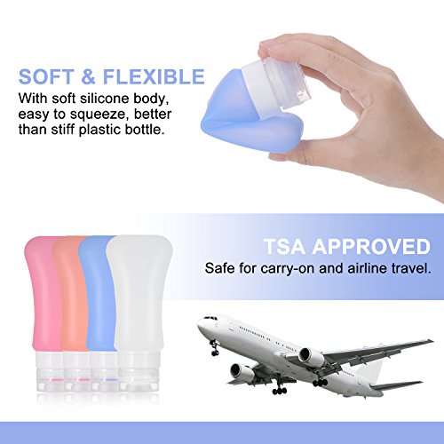 Ameauty Travel Bottles Set for Liquids- Squeezable Leakproof Bottles Protable Silicone Travel Containers - For Shampoo, Conditioner, Lotion, Toiletries - 3 OZ, Pack of 4