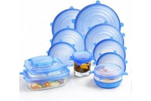 Reusable Silicone Stretch Lids, 12-Pack, BPA-Free Food Covers, Assorted Sizes, Blue