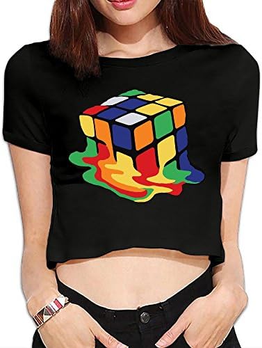 OJ78MME9 Rubix Cube Colourful Summer Women's Sexy Revealed Navel T-Shirts Casual Short-Sleeved Crop Top