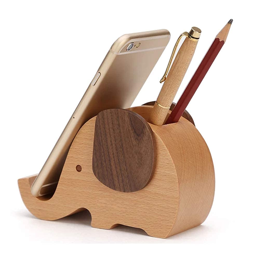 Yoillione Birthday Gifts for Women: Wooden Pen Phone Stand Elephant Phone Holder Animal Phone Stand - Wood Ladies Christmas Gifts for Female Friend Sister Wife Daughter Mum