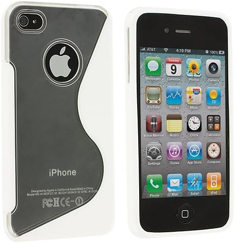Accessory Planet(TM) Clear / White S-Line TPU Rubber Skin Case Cover Accessory for Apple iPhone 4 / 4S