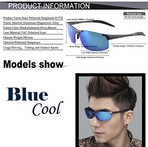 Duco Men's Sports Style Polarized Sunglasses Driver Glasses 8177S (Gunmetal Frame,Revo Blue)