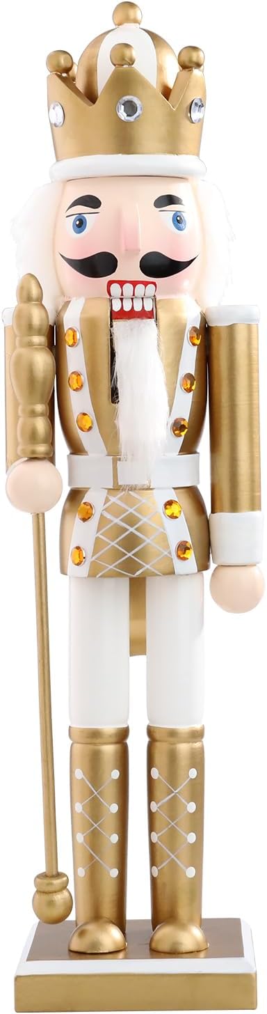 Nutcrackers - MUMTOP 15 Inch Nutcracker Christmas Decorations, Wooden Christmas Nutcracker Figures Ornament Christmas Nutcracker King Decorations for Table Desktop Fireplace Indoor Home Winter, Gold