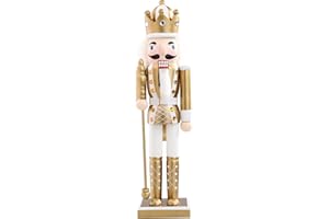 MUMTOP 15 Inch Nutcracker Christmas Decorations, Wooden Nutcracker Figures Ornament Christmas Nutcracker King Decorations for Table Desktop Fireplace Indoor Home Winter, Gold