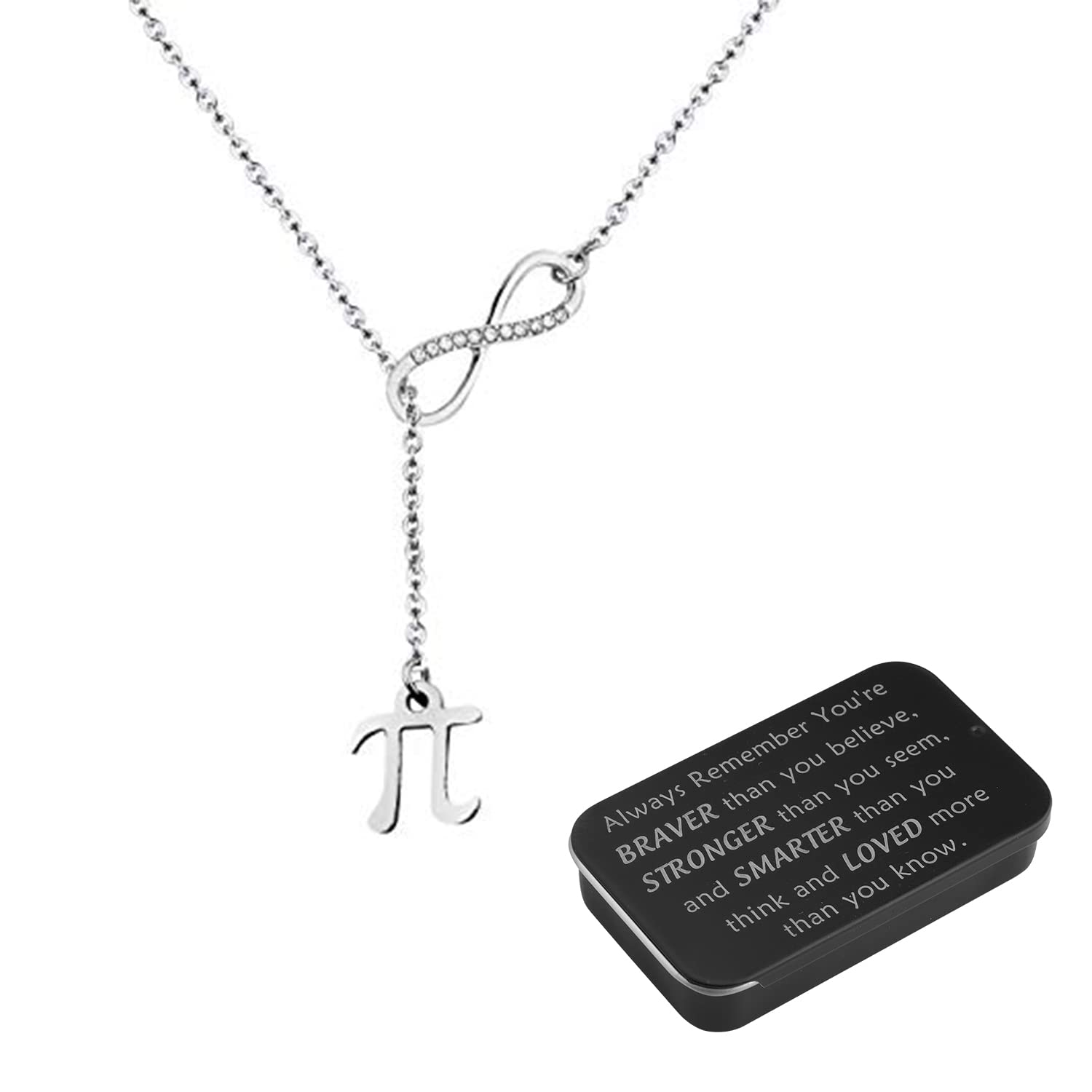 BNQL Pi Necklace Pi Symbol Necklace Pi Pendant Jewelry Necklace Math Teacher Gift with You Are Braver Stronger Smarter Than You Think Jewelry Box