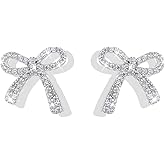 Bow Earrings for Women Rhinestone Gold Silver Bow Stud Earrings Sparkly Daily Party Jewelry for Women