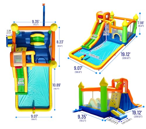 HuaKastro 19.1x11.6FT Inflatable Water Slide Large Bounce House for Big Kids, Blow Up Water Slide for Kids Backyard with 3 Sprayers, Big Pool, Climbing Ladder, Extra Large 8.2x7.4ft Bouncy Area
