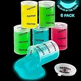 Kicko Glow in the Dark Slime Barrels - 6 Pack of Colorful Sludgy Gooey Fidget Kit for Sensory and Tactile Stimulation, Stress Relief, Gift Prize, Party Favor, Educational Game - for Kids, Boys, Girls