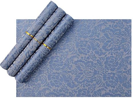 Placemats Dining Room placemats for dining Table Heat Insulation Stain-resistant Woven Vinyl Kitchen Place Mats, Set of 4(Blue)by Meluoher