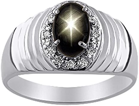 ダイヤモンドブラックスターサファイアリング14 K黄色または14 Kホワイトゴールド ダイヤモンドブラックスターサファイアリング14 K黄色または14 Kホワイトゴールド