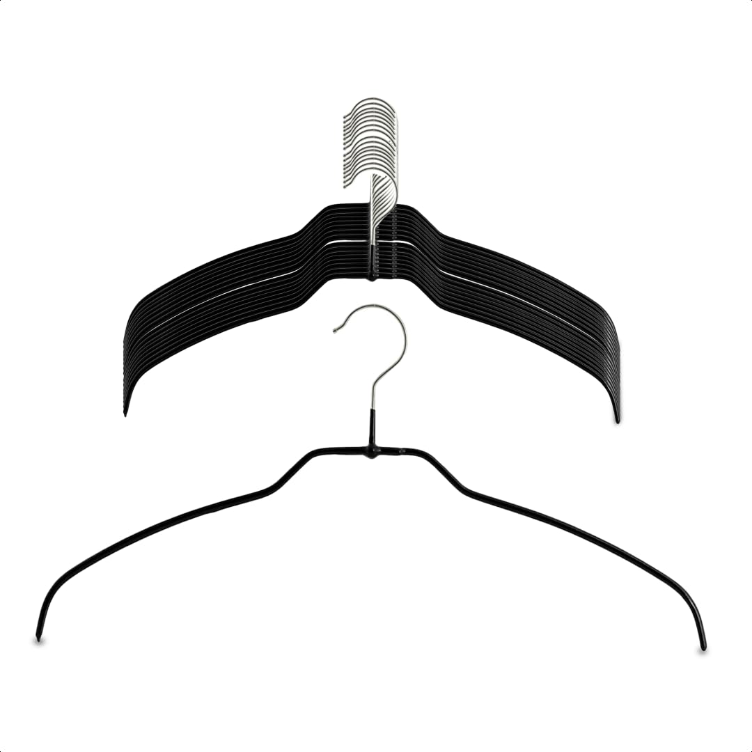 MAWA Hanger, Set of 20, Slim, Ultra Thin, 50% Space-saving, Non-slip, Perfect for Knitwear, Silk Shirts and Delicate Fibres, 360° Swivel Hook, Durable, Anti-slip Design, 42 cm, Black