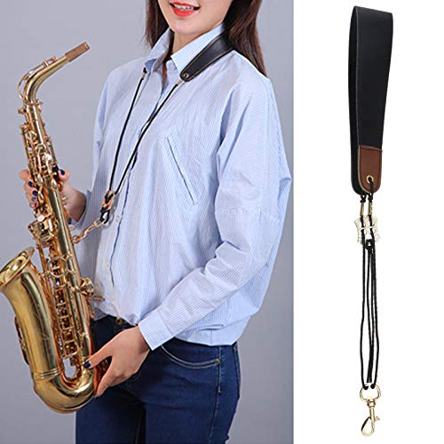 Creative-Idea Saxophone Sax Belt Padded Neck Strap with Hook Clasp ID Card Holder Pass Badge Holder Black