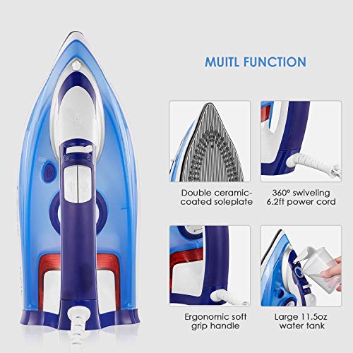 Deik Iron, Steam Iron, Anti-Calc Non-Stick Ceramic Soleplate Iron with Self-Cleaning Function, Variable Temperature, Steam Control, Steam Boost Control up to 25g / min, White/Blue