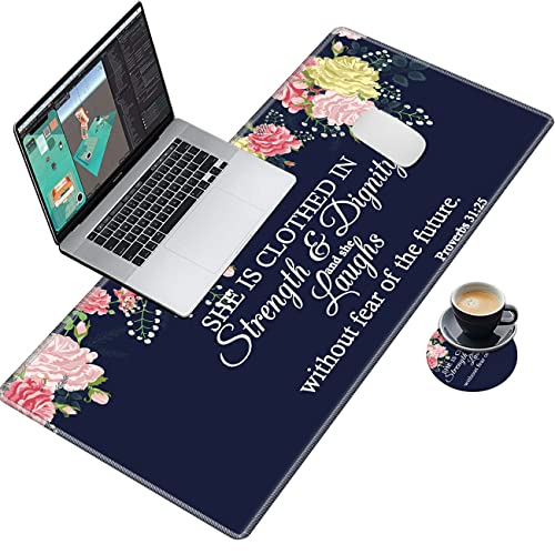 Navy Blue Flower Bible Desk Mat