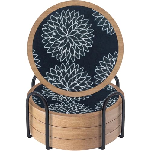 Wood Coasters Set of 4 with Holder, Cewiru Cup Mat for Drinks,