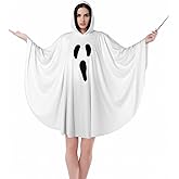 Meanplan Women Ghost Costume for Adult Halloween Hooded Ghost Poncho Women's Fanny Robe Fancy Party Costume Outfit