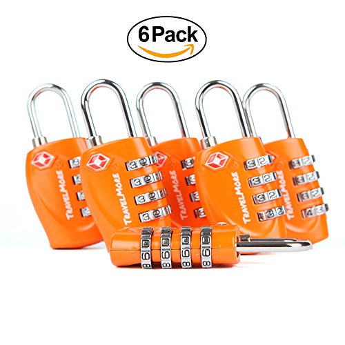 6 Pack TSA Approved Luggage Locks for Travel Safety, Small 4 Digit Combination Padlocks for Suitcases, Lockers & Bags