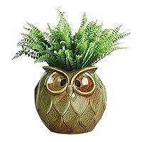 GeLive Green Owl Ceramic Succulent Plant Pot Animal Planter Tabletop Decoration Vase Window Box (Green Large Owl)