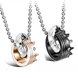 MENDINO Crown Inlay Circle Plus Mens Womens Cubic Zirconia Couples Stainless Steel Pendant Chain Necklace