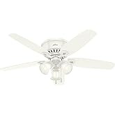 Hunter 52 inch Indoor Ceiling Fan with LED Lights - White Ceiling Fan with Pull Chain, For Bedroom, Living Room, or Kitchen, 